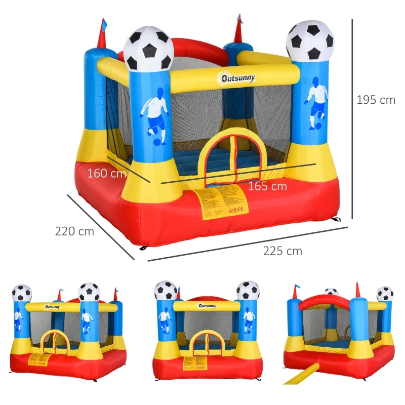 Outsunny Kids Bouncy Castle House Inflatable Trampoline with Blower for Kids Age 3-12 Football Field Design 2.25 x 2.2 x 1.95m