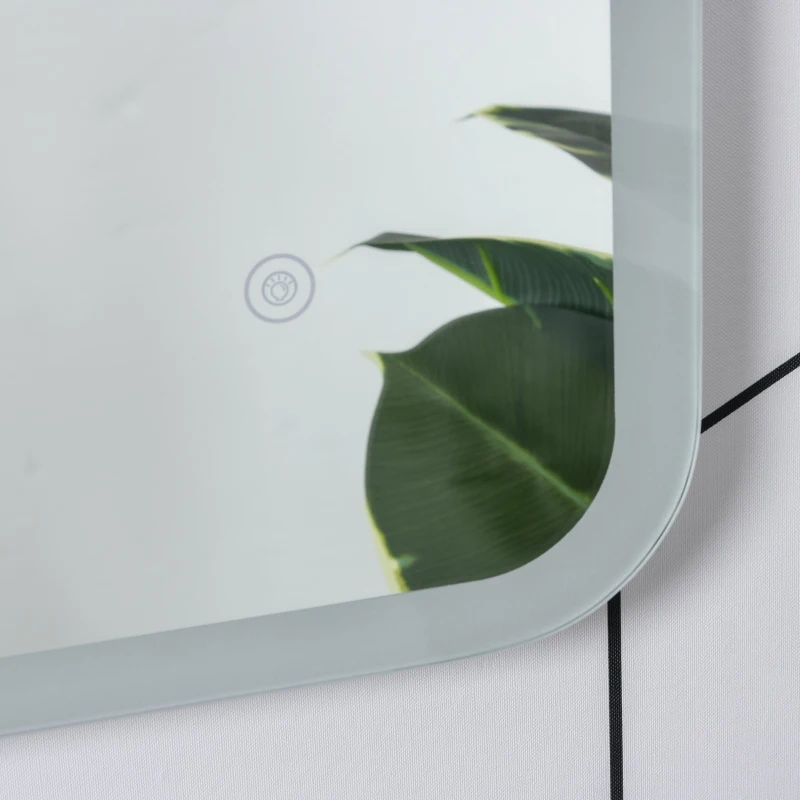 kleankin Espejo de Baño con Iluminación LED de Bajo Consumo Espejo de Pared con Botón Sensible al Tacto Impermeable 80x60x4 cm Plata