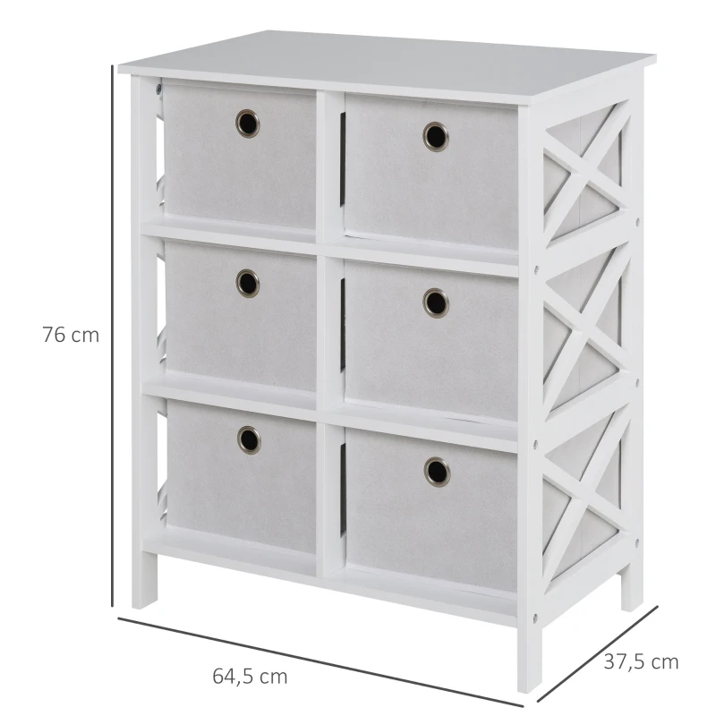 HOMCOM Armario de Almacenje Organizador de 6 Cajones con Marco X en Ambos Lados Diseño Simple Ligero 64,5x37,5x76 cm Blanco