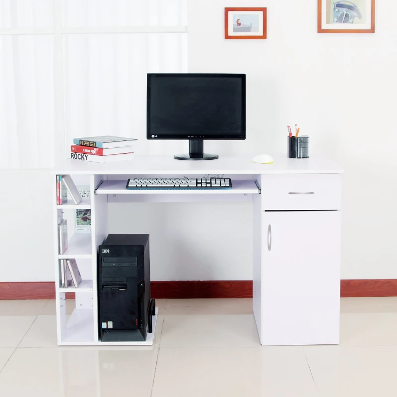 HOMCOM Mesa de Ordenador PC Escritorio Estudio y Trabajo 120x60x74 cm Blanco