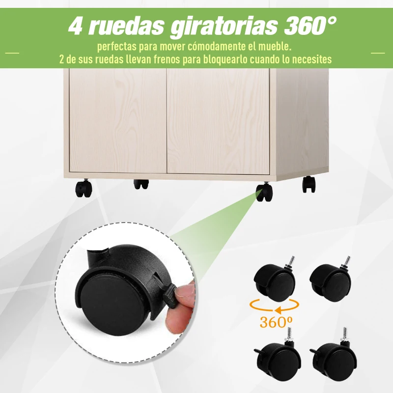 Aparador Auxiliar Bajo de Cocina Mueble Auxiliar para Microondas con 4 Ruedas (2 con frenos ) Armario para Almacenaje con 2 Puertas 60.4x40.3x97cm