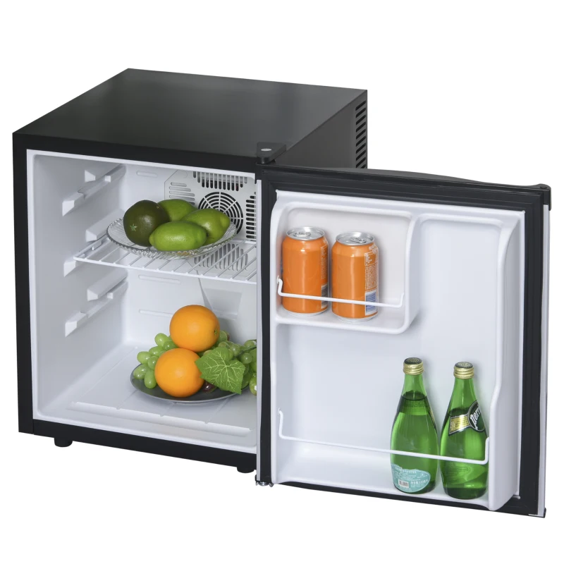 HOMCOM Mini Frigorífico Volumen 50 L con Luz LED Estante Extraíble Ajustable de 3 Niveles 43x48x51 cm Negro y Plata