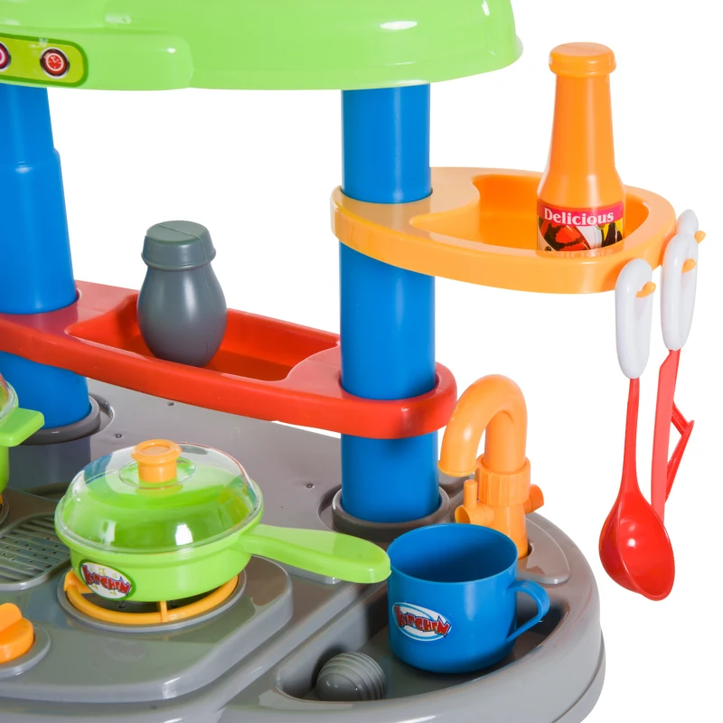 HOMCOM Cocina de Juguete Cocinita con Luz Sonido y 12 Accesorios Juego para Cocinar para Niños +3 Años 46x30x67cm PP