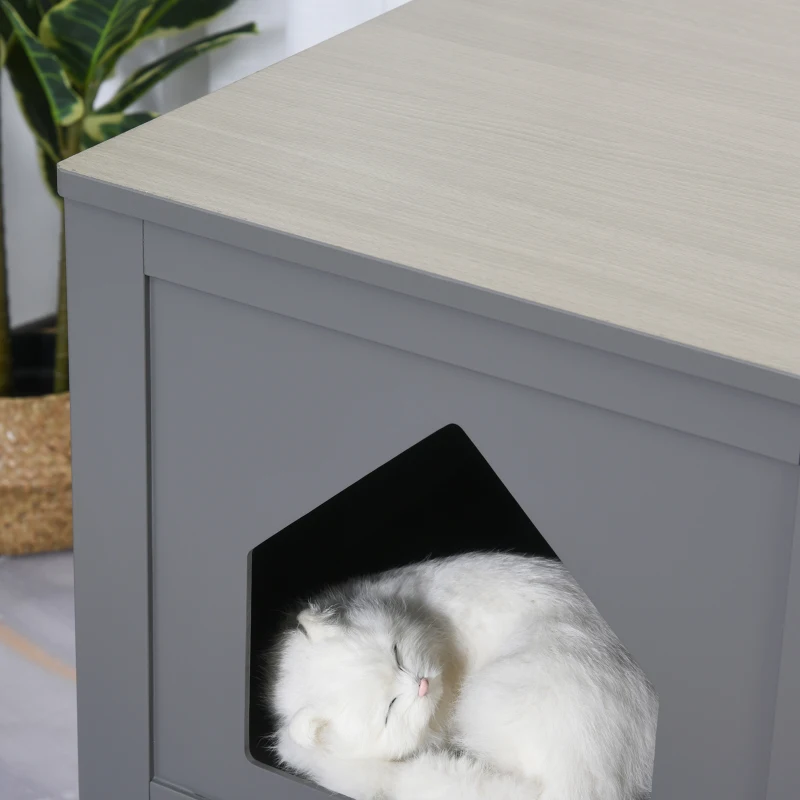 PawHut Double-Decker Cat Litter Box 2 Story Pet Crate Luxury Toilet House, Grey