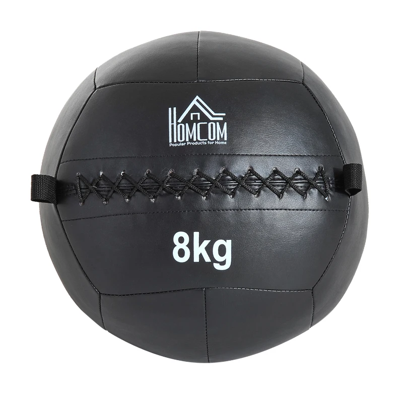 HOMCOM Balón Medicinal de Crossfit 8Kg con Asas tipo Pelota de Ejercicios de Cuero y PU Ф35cm