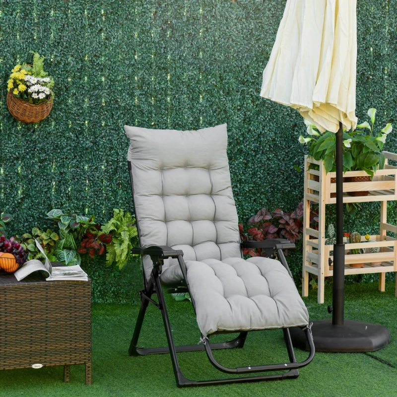 Outsunny Tumbona Plegable Silla Reclinable con Cojín Extraíble Acolchado de Texteline para Patio Playa Jardín Carga 120 kg 90x65x110 cm Gris