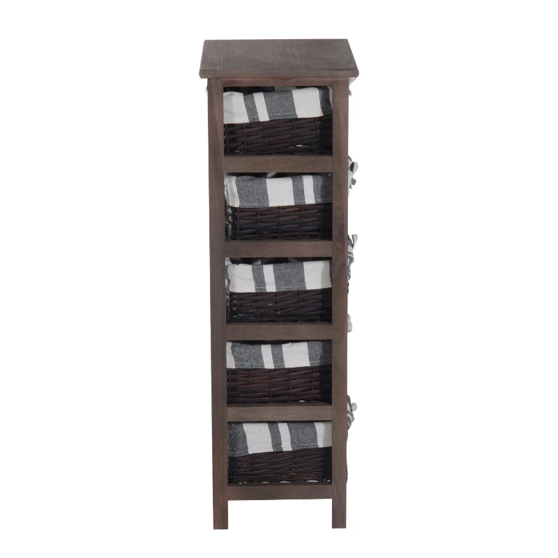 HOMCOM Armario Auxiliar 5 Cajones Cajonera Madera Mimbre 40x29x90cm Estanteria Organizador NUEVO (Marron)