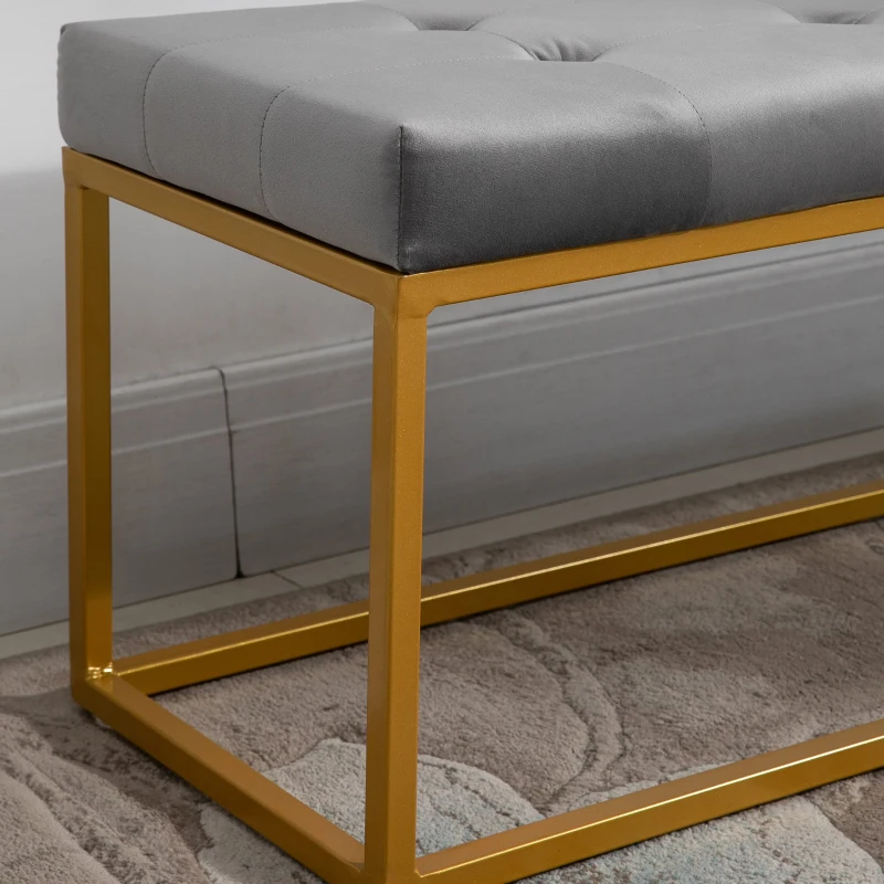 HOMCOM Banqueta Multifuncional Banco Taburete Pie de Cama con Asiento Acolchado y Patas Metálicas 120x35x42 cm Gris y Dorado
