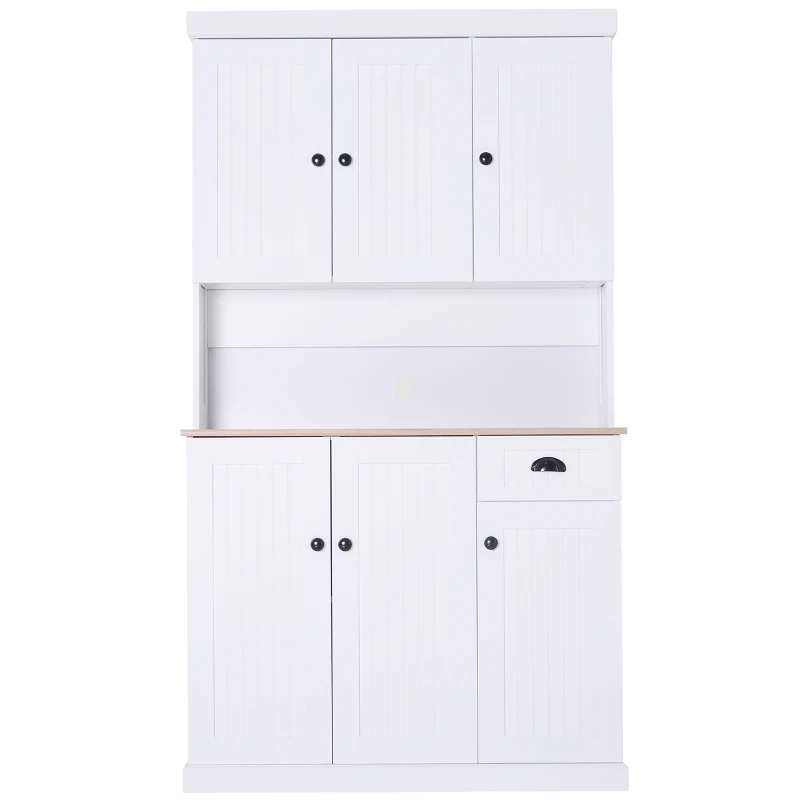 HOMCOM Armario Alacena Buffet Aparador de Cocina Mueble Auxiliar Organizador con 7 Estantes y un Cajón Extraíble 4 Puertas con Estantes Ajustables 101x39x180cm Madera