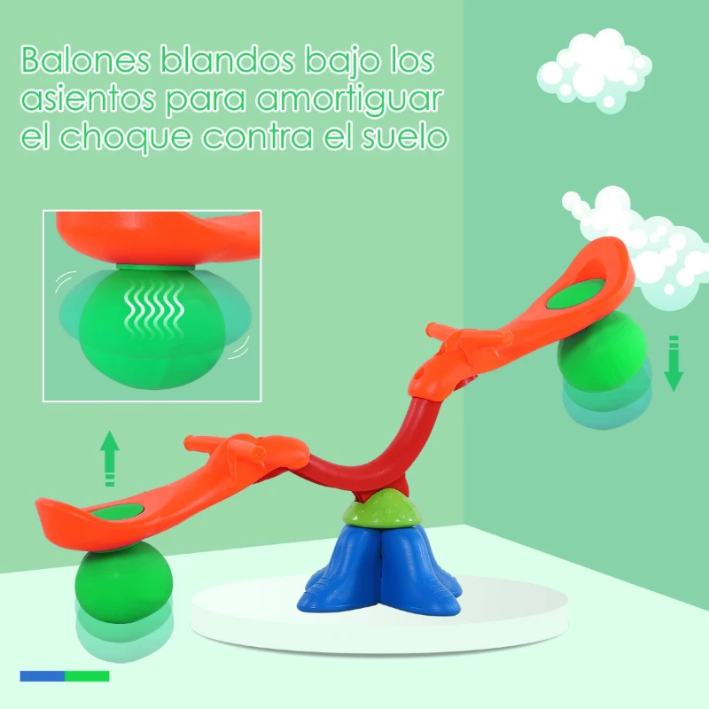 Columpio Balancín Sube y Baja Giratorio 360° para Exteriores 126x39.5x66 cm Carga 25kg Cada Asiento Naranja Verde Azul