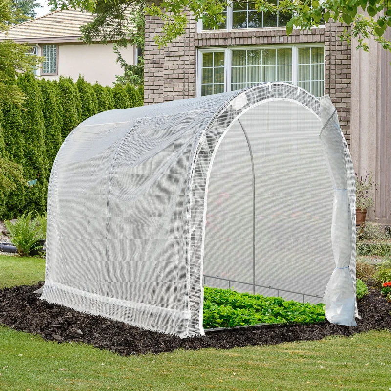 Outsunny Invernadero de Jardín 240x180x195 cm Caseta Tipo Túnel para Cultivo de Plantas Verduras con 2 Puertas Enrollables Acero Verde