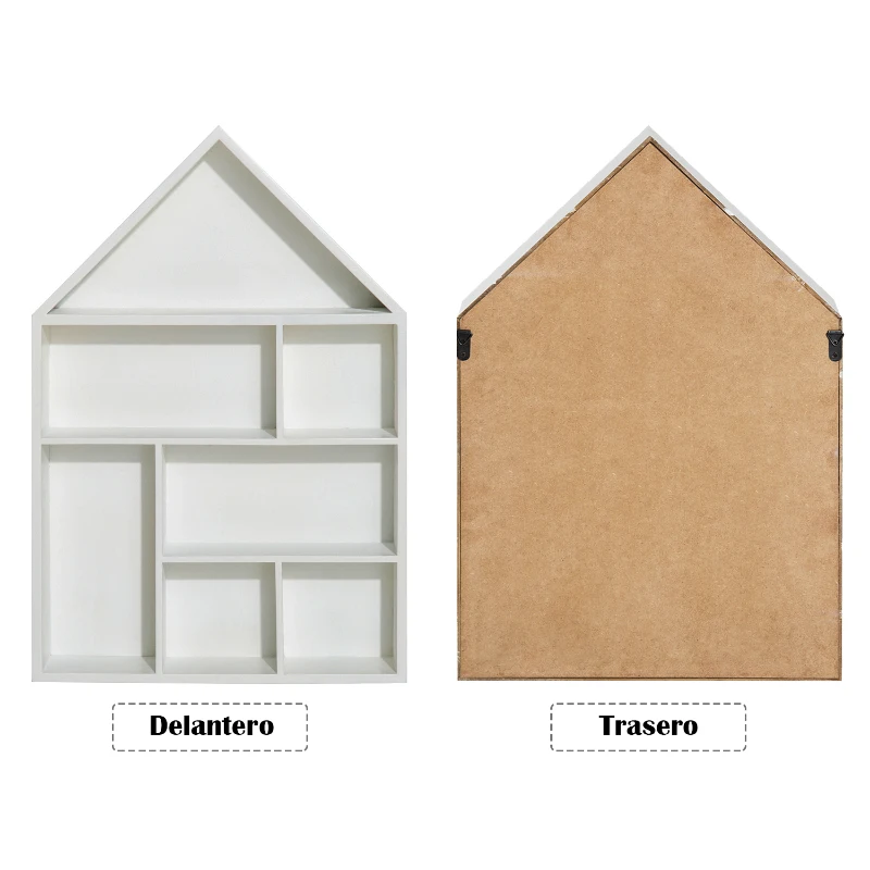 HOMCOM Estantería Colgante de Pared Redonda Casita Corazón de Madera Mueble Decorativo y Original 35.5x6.5x35.5cm (Casita, Blanco)