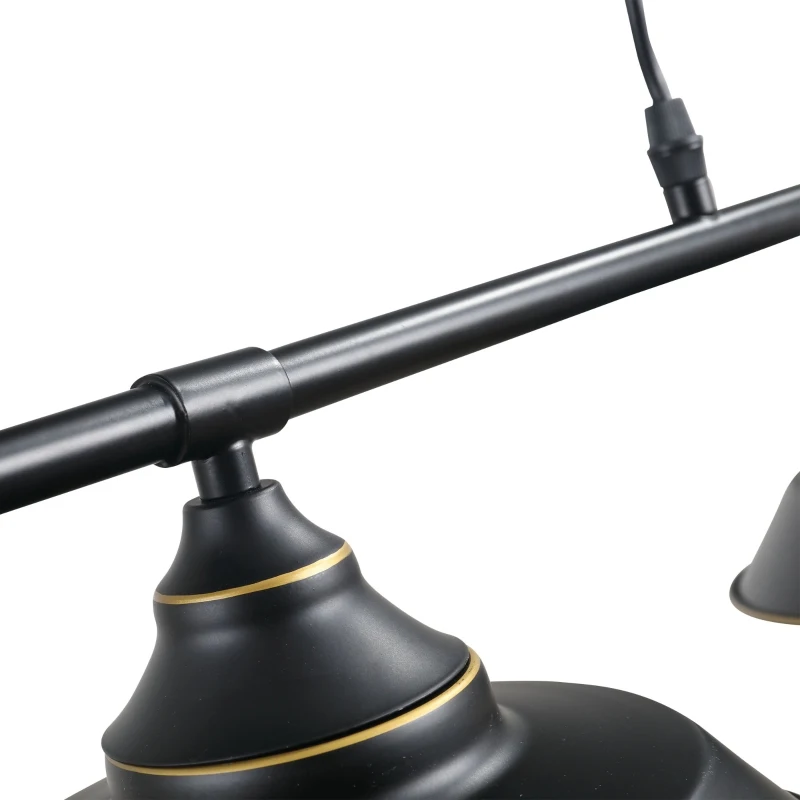 HOMCOM Lámpara Colgante de Estilo Industrial Lámpara de Techo Retro con Poleas Bola de Contrapeso Altura Ajustable 3 Portalámparas Convencionales 90x22x89-180 cm Negro