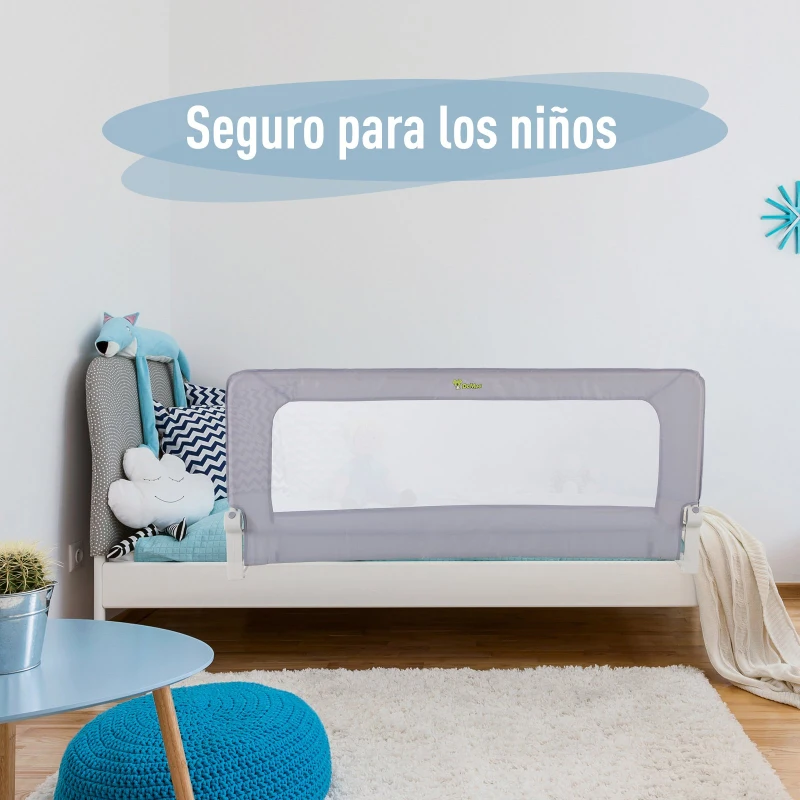 HOMCOM Barrera de cama Guardia de Seguridad para Niños 150x70cm Barandilla Deflector Bebé Splicable Barandilla de la Cama Tela Oxford para Bebé Protección contra Caídas
