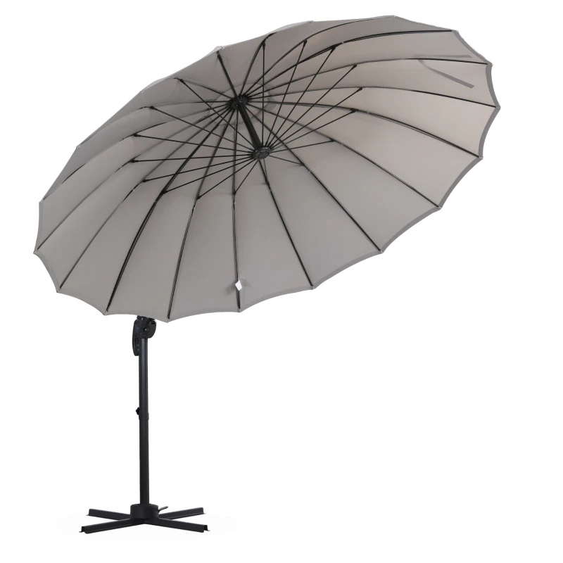 Outsunny Parasol Sombrilla de Jardín Ø300 cm de Diámetro con Manivela y Poste Giratorio 360° Techo Inclinable en 6 Posiciones Base Cruzada Incluida Gris