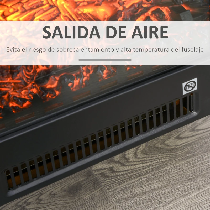 HOMCOM Chimenea Eléctrica Llama Similada Realista con Calentador Independiente Interruptor de Corte Térmico Seguridad Hueco Calorífico 37,7x23x45 cm Negro