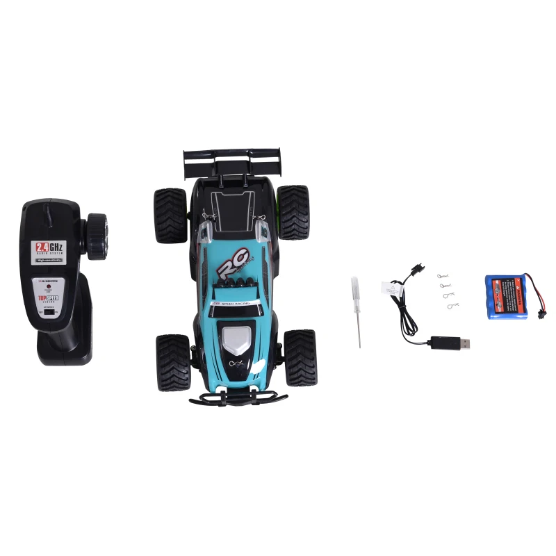 HOMCOM Coche Teledirigido 1:16 RC Coche Juguete Radio Control 15km/h Coche de Carreras con Luz para Niños +6 Años Regalo Perfecto