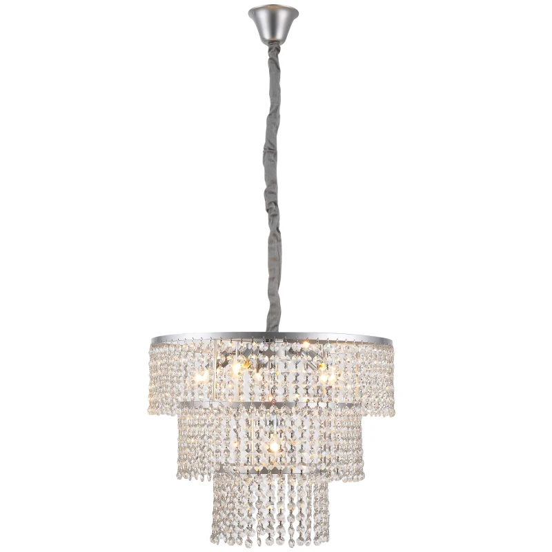 HOMCOM Lámpara Techo de Cristal, Lámpara de Araña de Cristal Colgante Moderno para Salón Altura Ajustable con 6 Portalámparas Ф54x120 cm