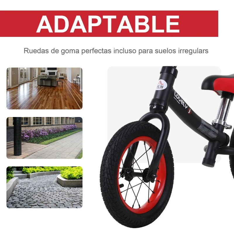 HOMCOM Bicicleta sin Pedales con Asiento Regulable en Altura 31-45cm para Niños mayores de 2 Años Ruedas de Goma Carga 25kg 65x33x46cm Negro