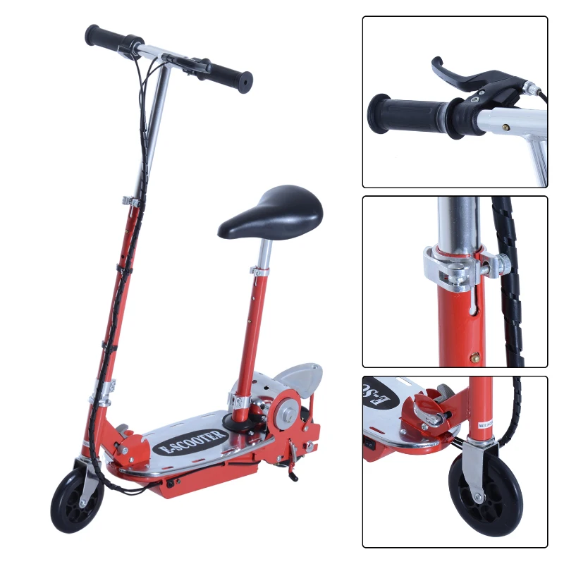 HomCom Patinete Eléctrico Scooter Plegable con Manillar y Asiento Ajustable - Color Rojo - 81.5x37x96cm
