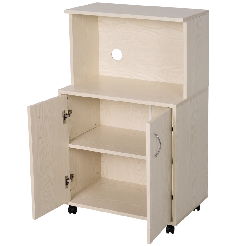 Aparador Auxiliar Bajo de Cocina Mueble Auxiliar para Microondas con 4 Ruedas (2 con frenos ) Armario para Almacenaje con 2 Puertas 60.4x40.3x97cm