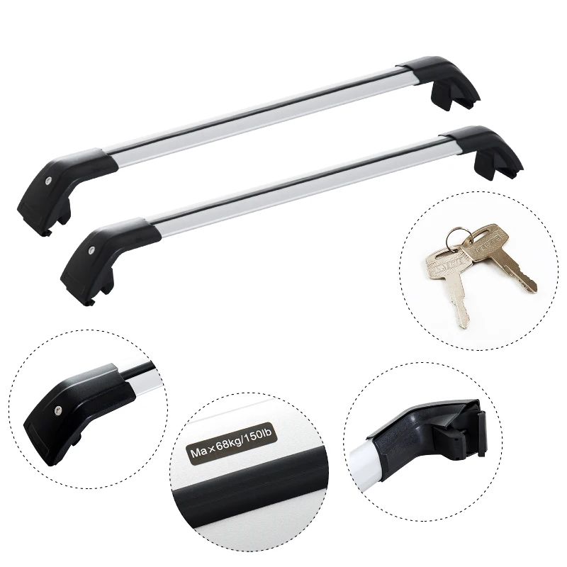 HOMCOM Juego de Barras para Techo de Coche tipo Baca Portaequipajes de Aluminio con Cierre Apto para 107,5-117cm