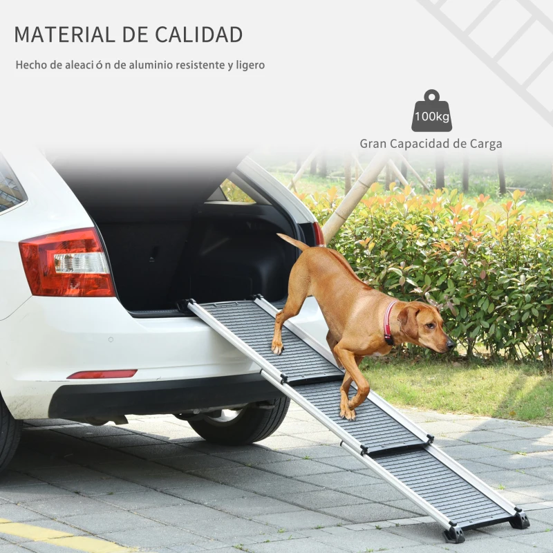PawHut Rampa para Mascotas Plegable de Aleación de Aluminio con Superficie Antideslizante Rieles Laterales y Asa Fácil Transporte Carga Máx. 100 kg 159x42x11,5 cm Negro