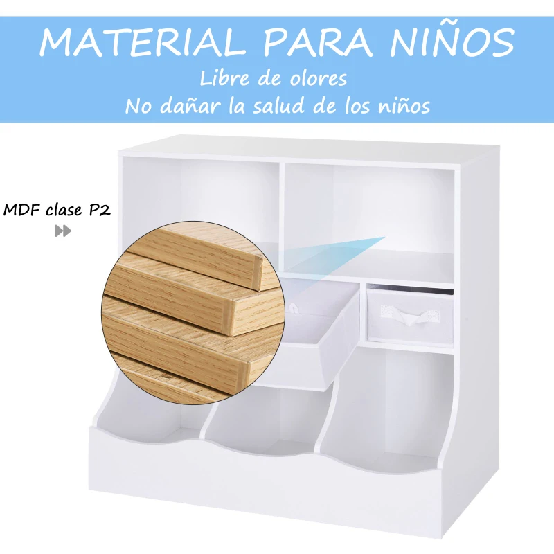 HOMCOM Estante Organizador para Juguetes Libros Estantería de Almacenamiento Habitación Infantil de 3 Niveles 8 Cajas