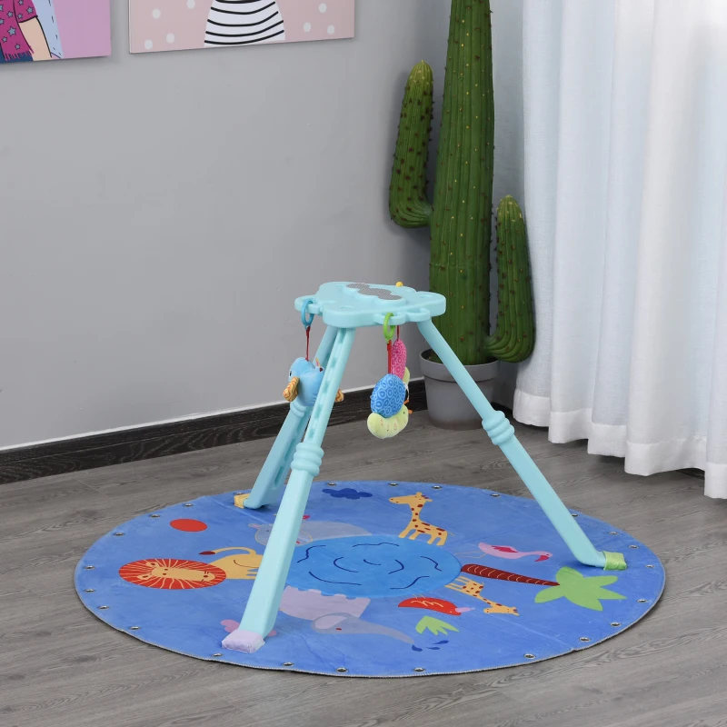 HOMCOM Parque Infantil Redondo Corralito de Seguridad para Bebé Cuna con Alfombra de Suelo Juguetes Divertidos Doble Cerradura Altura 65,5 cm Rosa y Azul