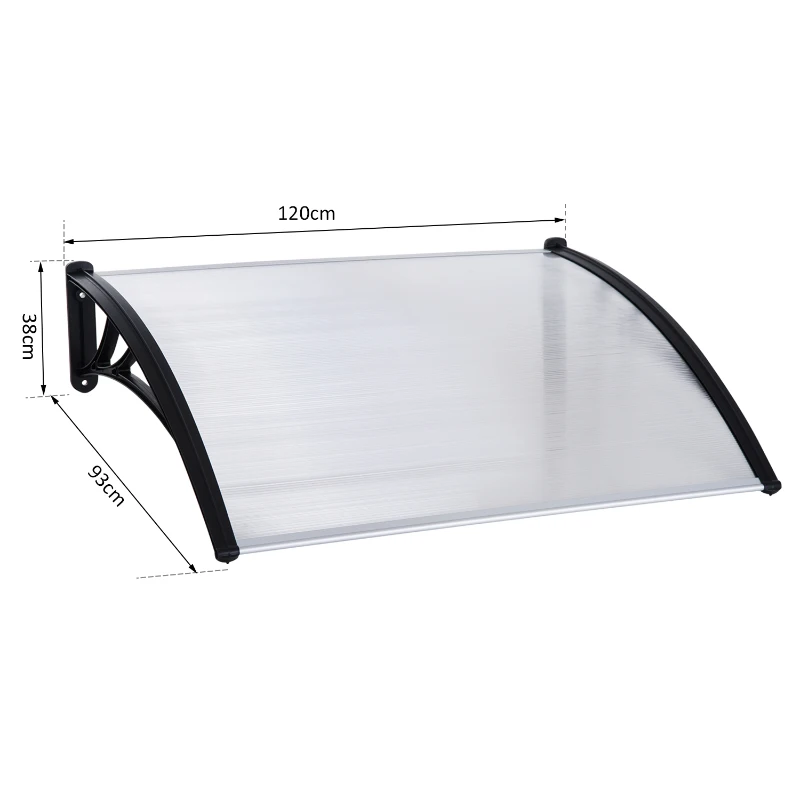 Outsunny Marquesina Techo Canopy para Puertas Ventanas Toldo Dosel Terrazas Placa de Policarbonato 5 mm Transparente Protección contra Sol y Lluvia 120cm