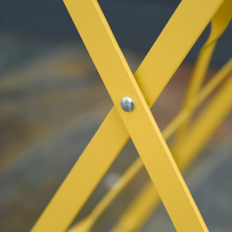 Outsunny Conjunto Muebles Plegables de Jardín de 3 piezas Mesa y 2 Sillas de Metal para Balcón Terraza Exteriores Ø60x71 cm Amarillo