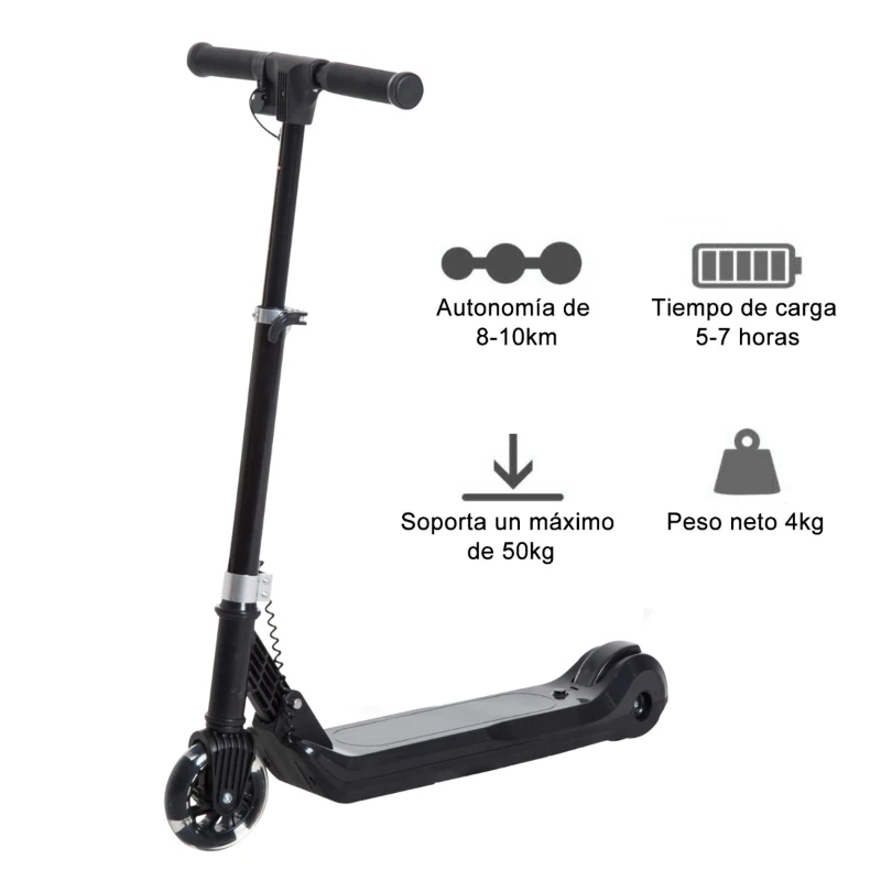 HOMCOM Patinete Eléctrico Niño 7-14 Años Scooter Manopatín Niño con Manillar Ajustable Plegable con Doble Freno Carga 45kg 70x34x70-84cm Estructura Aluminio Negro