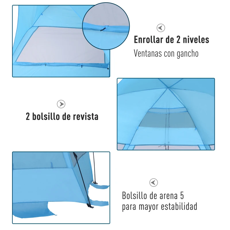 Outsunny Tienda de Playa Pop-up Automática de Campaña Toldo Refugio de Playa Impermeable Protección UV Portátil y Plegable