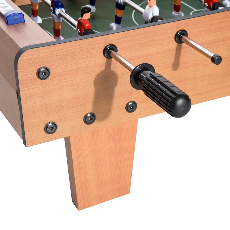 HOMCOM Futbolín de Mesa para Niños de +3 Años Juego Mesa de Fútbol de Madera con 2 Bolas 6 Asas 2 Marcadores de Puntos 18 Jugadores 69x37x24 cm Natural