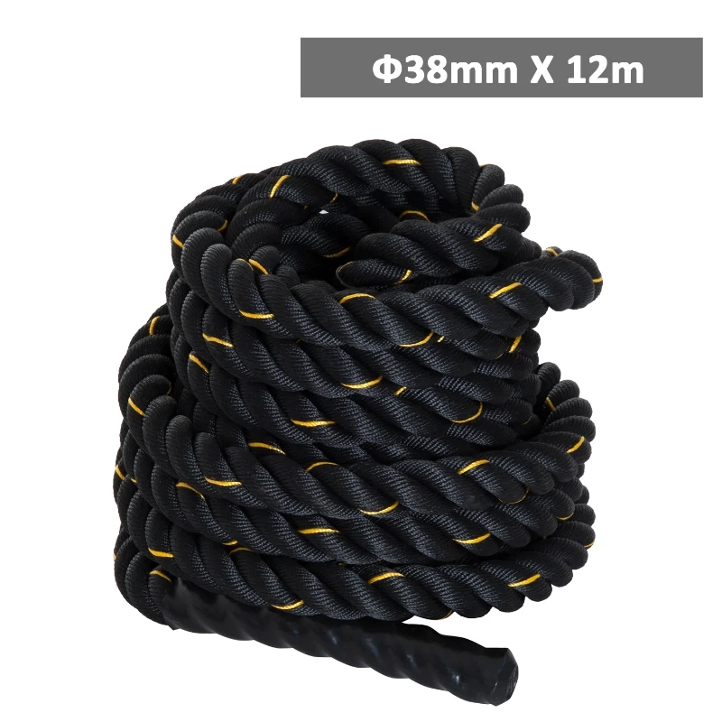 HOMCOM Cuerda de Batalla Ø38 mm Longitud 12 m Battle Rope Formación Battling Power Cuerda Ejercicio Fitness Deporte Poliéster Ultra Resistente Negro