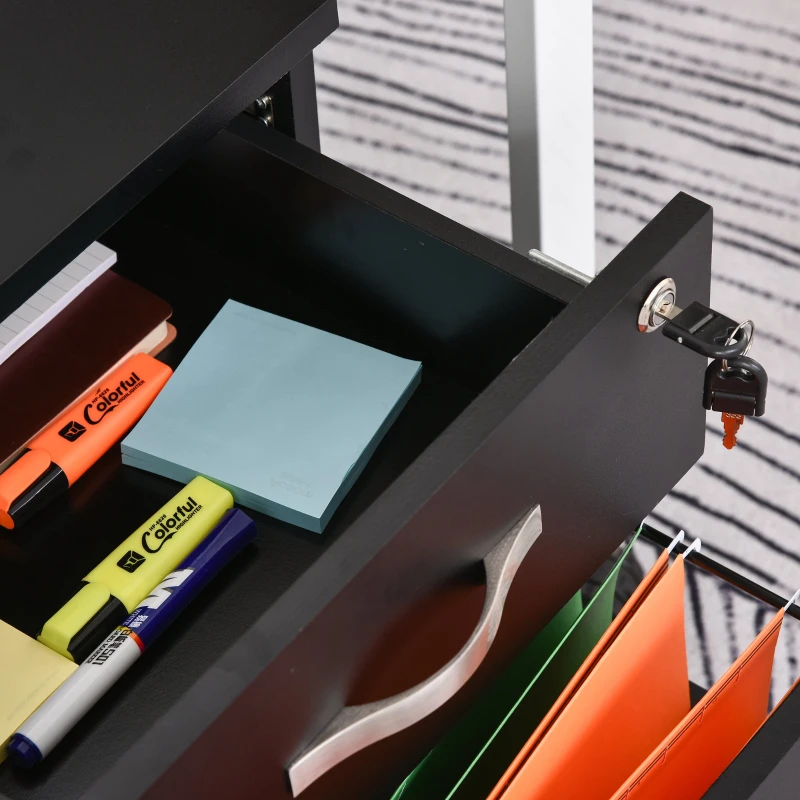 HOMCOM Gabinete de Archivos Móvil con 2 Cajones Armario para Oficina Estudio Ruedas con Frenos Llave Riel Colgante 40x45,5x52,5cm
