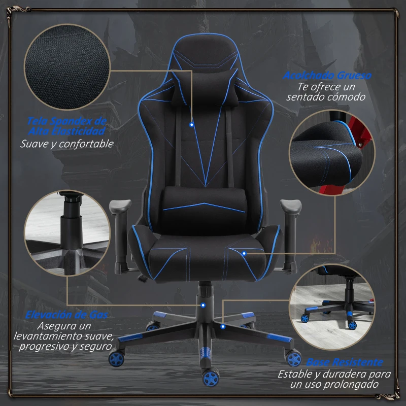 Vinsetto Silla Gaming Ergonómica Silla Reclinable con Altura Ajustable Asiento Giratorio Reposabrazos Ajustable Reposacabezas y Cojín Lumbar 72x77x127-137 cm Negro