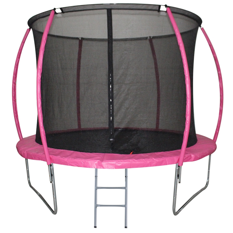 HOMCOM Cama Elástica Multifuncional para Exterior e Interior Trampolín Grande con Red Seguridad y Escalera Carga 100kg Diám.244x205 cm Rosa