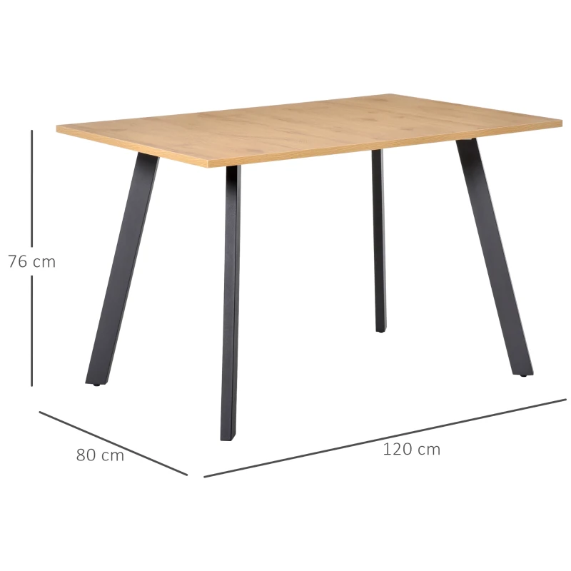 HOMCOM Mesa de Comedor Rectangular Mesa de Cocina Salón Moderna con Patas de Metal y Almohadillas Ajustables 120x80x76 cm Color Roble