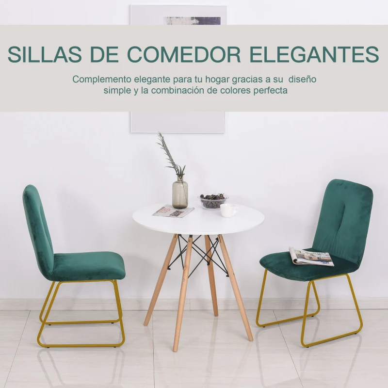 HOMCOM Juego de 2 Sillas de Comedor de Estilo Nórdico con Patas de Metal 44,5x59,5x91 Verde