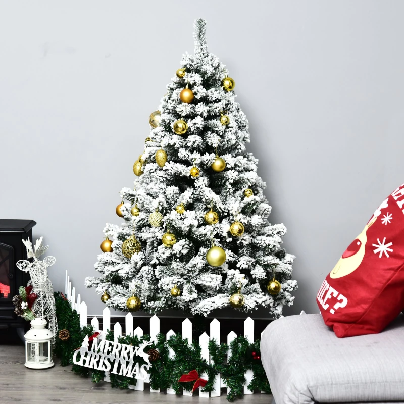 HOMCOM Árbol de Navidad 140cm Artificial Árbol de Pino Decoración Navideña con Soporte Metálico 400 Ramas Verde y Blanco PVC