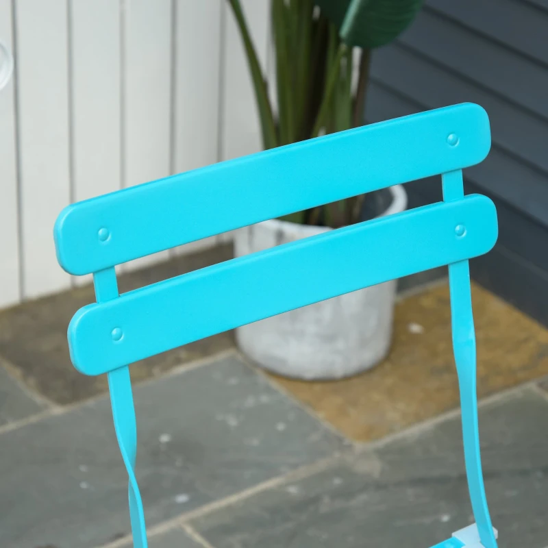 Outsunny Conjunto Muebles Plegables de Jardín de 3 piezas Mesa y 2 Sillas de Metal para Balcón Terraza Exteriores Ø60x71 cm Azul