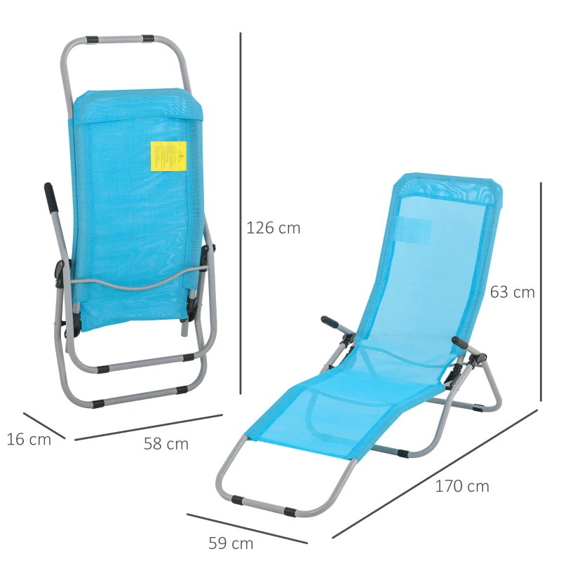 Outsunny Set de 2 Tumbonas Plegables con Respaldo Reclinable Marco de Metal Textilene para Jardín Patio Terraza 140x55x93 cm Azul