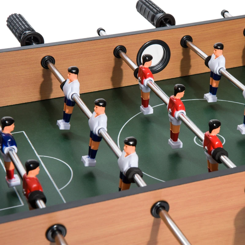 HOMCOM Futbolín de Mesa para Niños de +3 Años Juego Mesa de Fútbol de Madera con 2 Bolas 6 Asas 2 Marcadores de Puntos 18 Jugadores 69x37x24 cm Natural