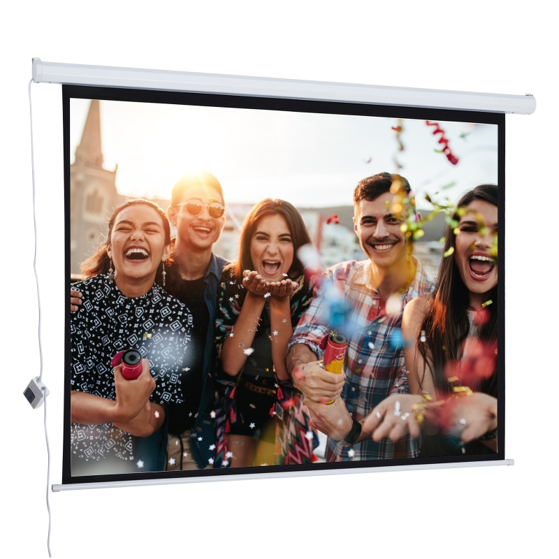 HomCom Pantalla del Proyector Eléctrica Pantalla para Proyección Motorizada 84" 4:3 con Control Remoto Cine en Casa Presentaciones