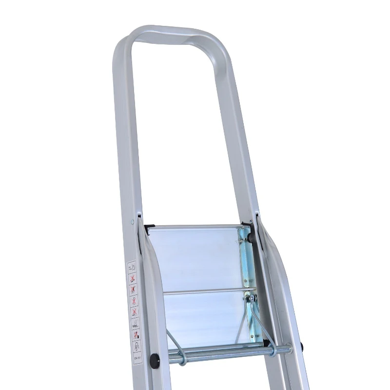 HOMCOM Escalera de Aluminio Tijera Plegable 4/5/6 Peldaños 150kg Plegable Plateado NUE (6 Peldaños)