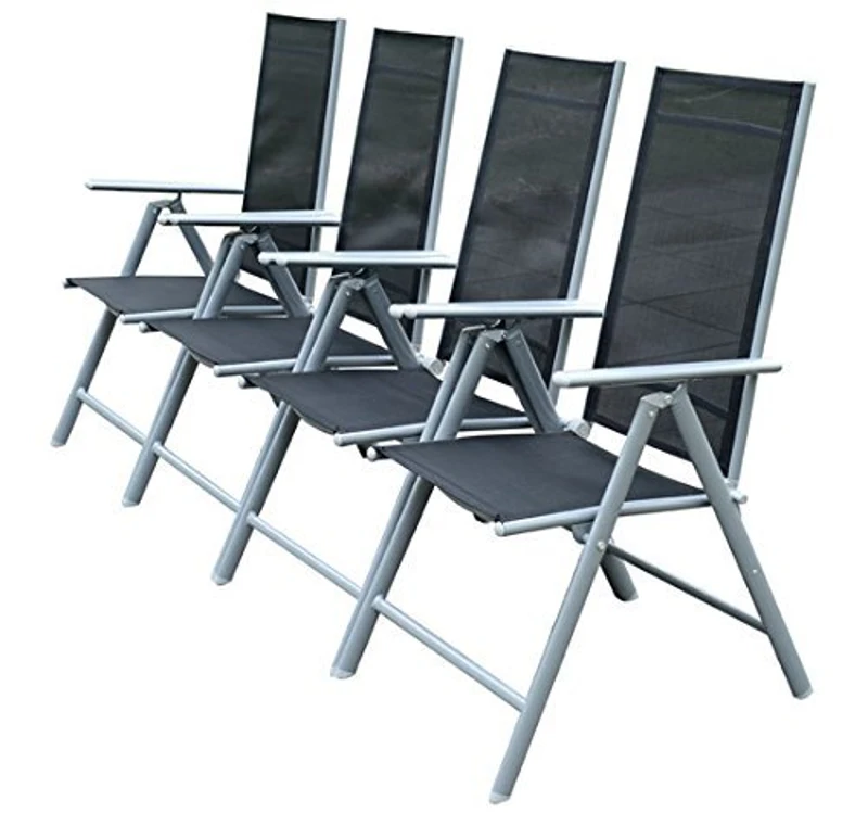 Outsunny Juego de 4 Sillas Plegables de Jardín Aluminio Juego de 4 Sillas Plegables de Jardín hechas de Aluminio con Respaldo Ajustable y Textileno Transpirable