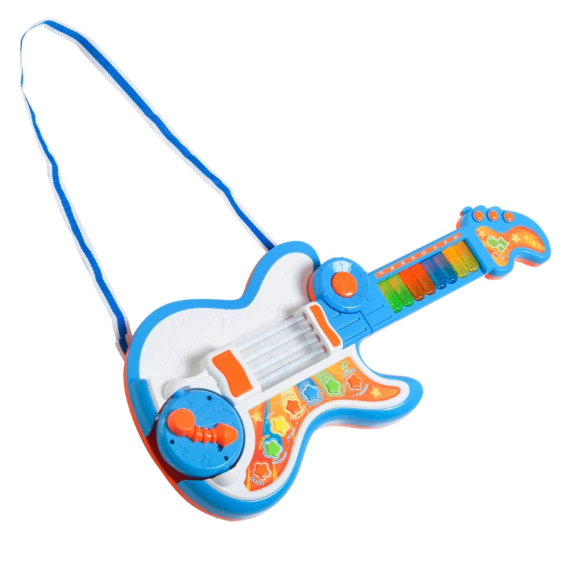 HOMCOM 4 EN 1 Guitarra Infantil Juguete Electrónico Musical Convertible en Piano Tambor Proyector con Luces Sonidos Juguete Instrumento Educativo Regalo para Niños +3 Años