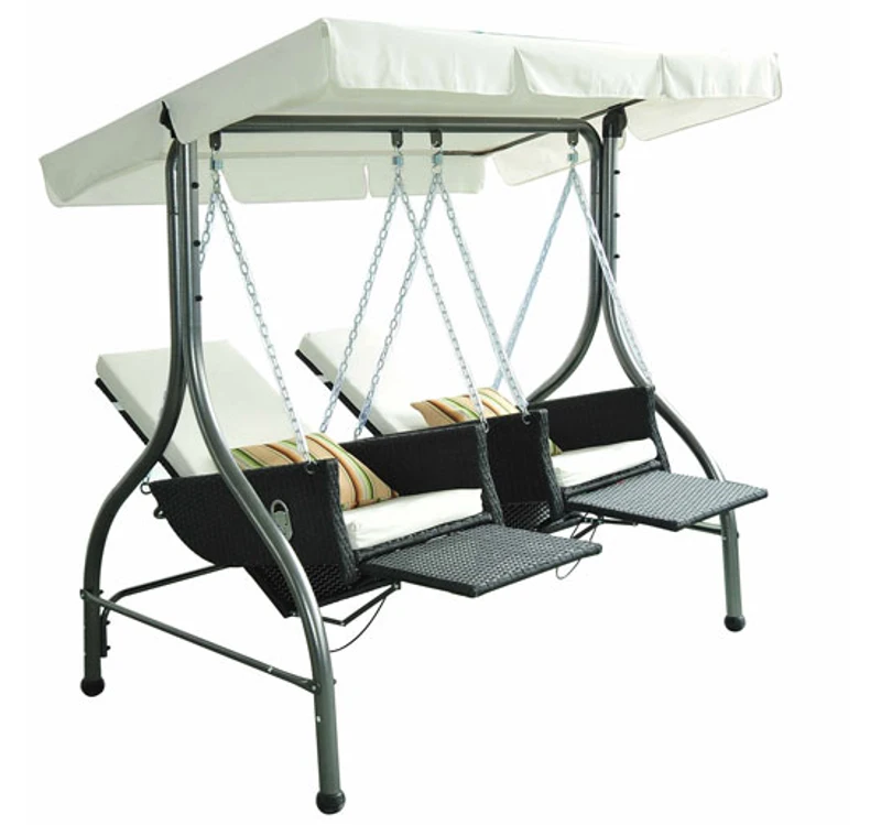 Columpio 2 Plazas 185x120x180cm Mueble Jardin Rattan con Toldo y Cojines