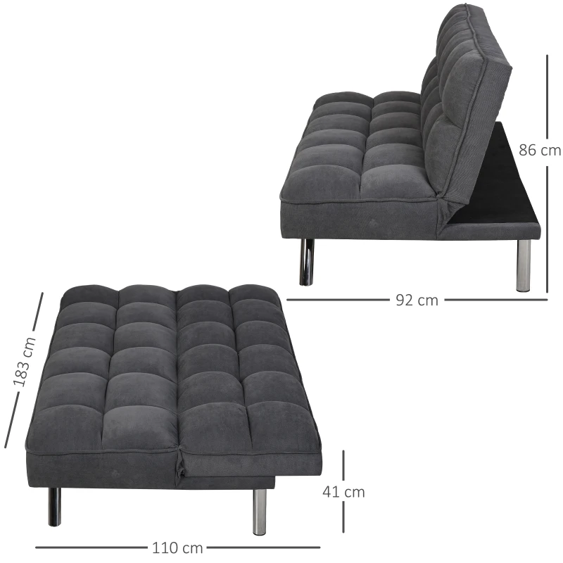 Sofá de 3 Plazas Cama Individual Diseño 2 en 1 Plegable sin Reposabrazos Tapicería en Tela con Toque Aterciopelado Patas Elevadas Acolchado Cómodo 183x92x86 cm Gris